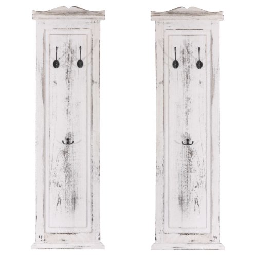 Mendler 2er-Set Garderobe T33, Wandgarderobe Garderobenpaneel, Wandhaken Holz 109x28x4cm - weiß shabby