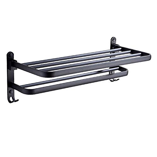 LLDDSS Raum Aluminium Badezimmer Schwarz Handtuchständer Mode Wandmontierte Klappspeicher Handtuch Rack Badezimmerregal