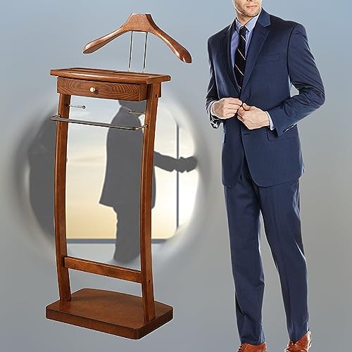 Herrendiener Diener Kleiderbutler aus Holz, Multifunktional Stummer Diener Freistehender Kleiderständer mit Schubladen Bodenstehender Hosenstange und Schuhregal