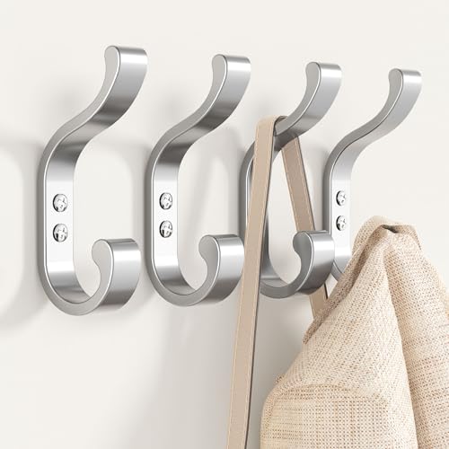 jockcaras Garderobenhaken, kleiderhaken zum Schrauben Silber, Wandhaken für Garderobe, Jacken, Hut, Metall Haken für Schlafzimmer, Wohnzimmer, Badezimmer, Kleiderschrank, Vintage, 4 Stück