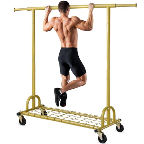 HOKEEPER Kleiderständer mit Einlegeböden, Kapazität 200 kg, Kleiderständer auf Rädern,Gold