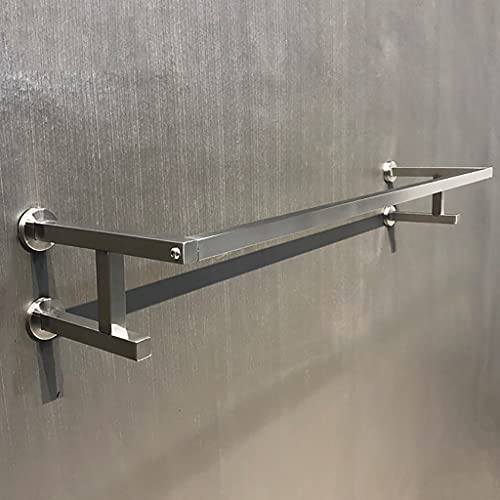 JUNNIU Stabile Kleiderstange zur Wandmontage, Edelstahl-Kleiderständer, Kleiderstange, Wand-Kleiderständer, 4 Flansche (Farbe: Silber, Größe: 60 x 28 x 15 cm) Decoration