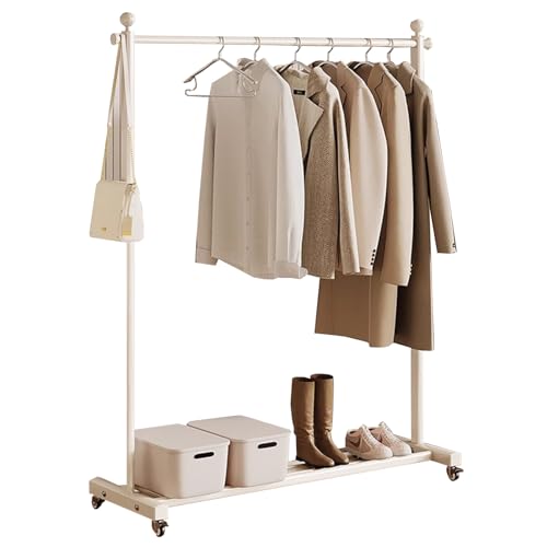 Garderobenständer Garderobe Aus Aluminiumlegierung Mit Ablagen, Robuster Kleiderständer Mit Rollen, Freistehender Schrank-Organizer Für Schlafzimmer Und Waschküche, Weißer Wäschestän(Size:90X45X162CM)