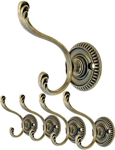 FUXXER® - 4x Antike Garderoben-Haken, Kleider-Haken Hut-Haken, Eisen-Haken im Antik Messing Bronze Design, Vintage Landhaus Retro, 4er Set inklusive Schrauben