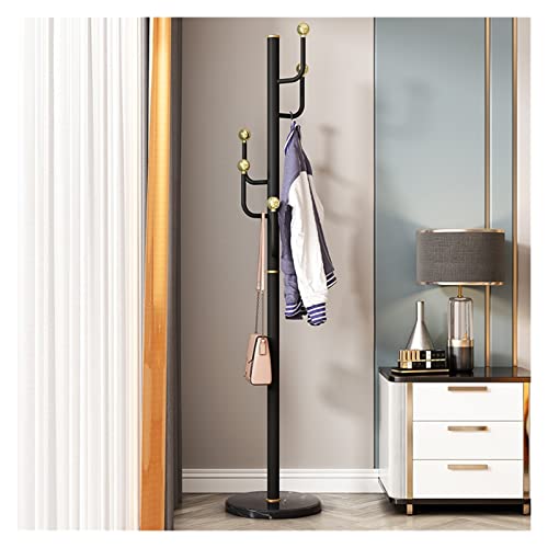 Standgarderobe 182 cm Garderobenständer aus Metall, Huttaschenständer, freistehender Flur-Organizer für Kleidung, Edelstahl, freistehender Garderobenständer mit 6 Haken (schwarz) Garderobenständer (Fa