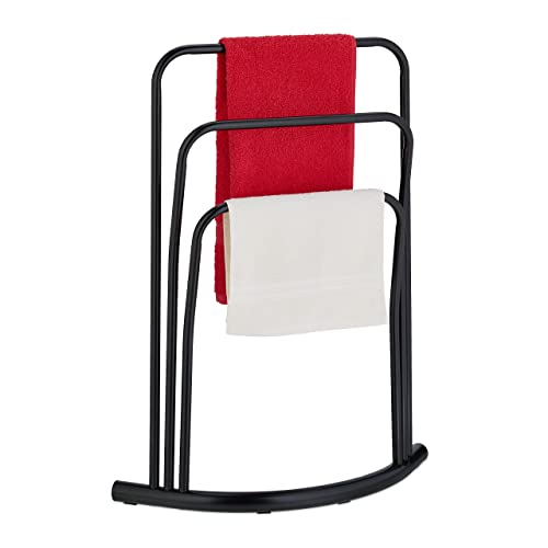 Relaxdays Handtuchhalter stehend, Metall, 3 Stangen, HxBxT: 86 x 66 x 21 cm, Handtuchständer Bad, halbrund, schwarz
