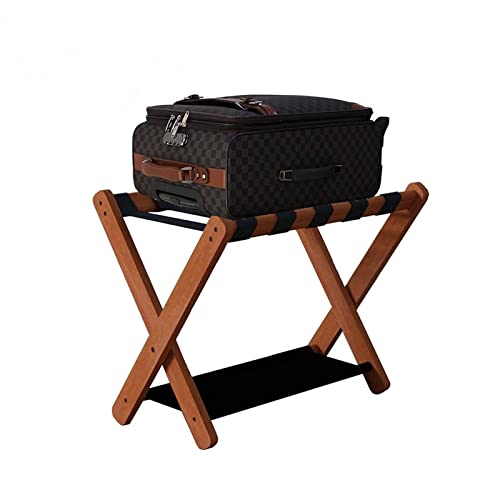 SOFPGKMFVN Gepäckträger – Massivholz-Hotelkofferständer, Faltbarer Reise-Organizer mit Schuhregal, 2-lagiger Gästezimmer-Kofferständer, 70 x 43 x 50 cm (Farbe: Braun)