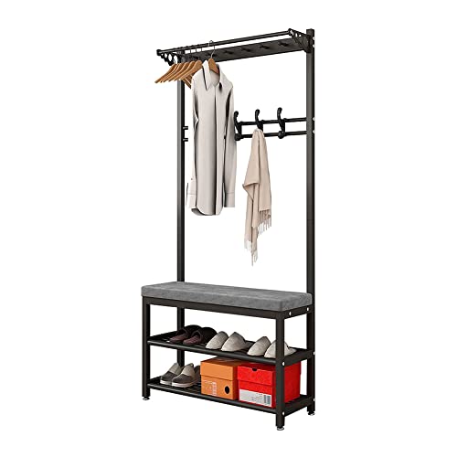 garderobe mit sitzbank schuhregal mit garderobe Garderobenständer mit Haken Robustes Metall Kleiderständer mit Schuhregal Garderobe Garderobenständer 80/100 x 33 x 172 cm (80 cm, schwarz)