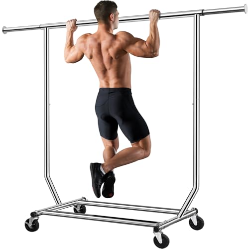 Camabel Kleiderständer mit Rollen 136kg Kleiderstand Metall Verstellbar Länge 130-189cm Edelstahl Rädern Kleiderstange auf Rollen Ausziehbar Kleidung Aufhänger Mit Bremse Garderobenstand Metall