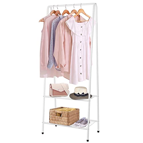 Youyijia Kleiderständer Metall Kleiderstange 60 cm x 151 cm Kleiner Garderobenständer für Schlafzimmer mit Schuhablage Kleiderstange mit Zwei Regalen Kleiderstangen für Kleidung (Weiß)