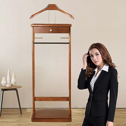 Stummer Diener aus Massiv Holz Multifunktional Herrendiener und Butler Damendiener Kleiderständer mit Schubladen und Paletten Kleiderständer für Flur Ankleidezimmer Hosenhalter