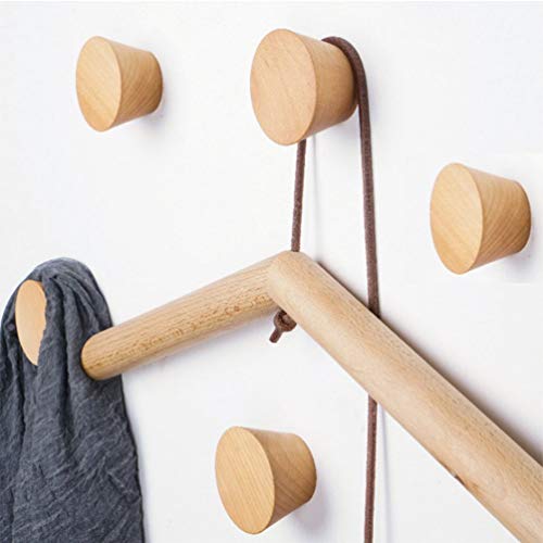 Thread-T 5 Stück Wandhaken Holz für Bademantel Hat Kleidung Wandhalterung Haken Aufhänger Handtuch Rack Schlafzimmer Dekoration Holz Haken Mehrzweck Organisator (Buche)