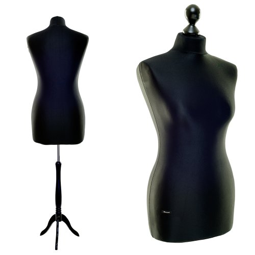 LUCCESI Schneiderpuppe | Damen | Größe/Size: von 34-36 bis 44-46 | weibliche Büste M/L (38-40) | Bezug schwarz | Standfuss schwarz