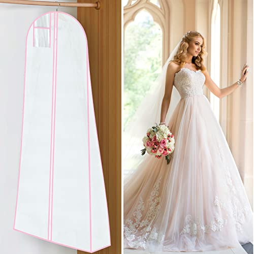 ABK Brautkleidhülle Kleidersack Schutzhülle 1er Set Rosa Rand 60x180 cm für Brautkleider Abendkleider Anzüge Mäntel Atmungsaktiver Anti-Staub Hochzeitskleid Kleidersack