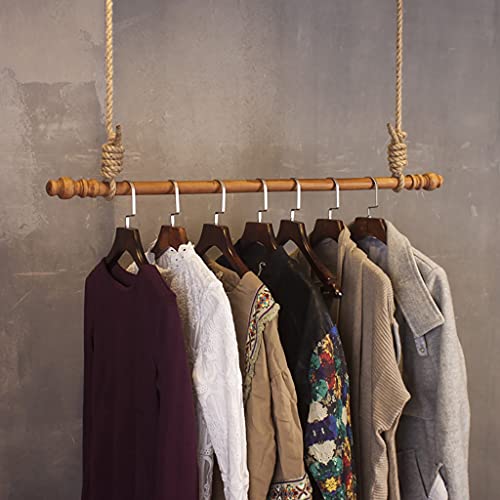 Kleiderstange aus Holz, Wandbehang mit Seil, höhenverstellbar, Kleiderständer für Decke, 80 cm Größe, stilvoller und funktionaler Organizer