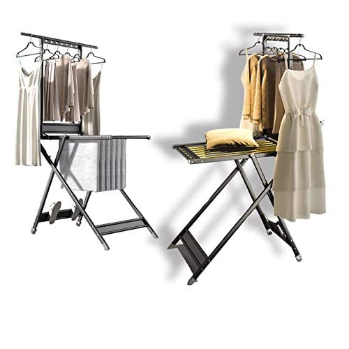 ROFBIHG Klappbarer Kleiderstaender, Bügelwäscheständer, Kleiderstange Klappbar, Garderobenständer Kleiderstange Auf Rollen, Für Balkon, Waschküchen, Schlafzimmer (Color : Black, Size : A)