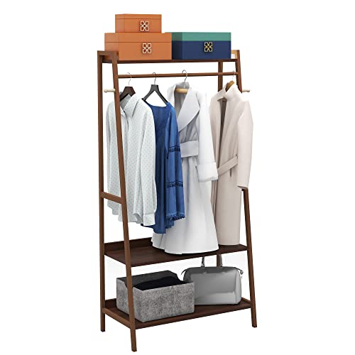 DEILALY Kleiderständer mit Regalen B80*H164 CM Holz Kleiderständer Garderobenständer Kleiderschrank Hängeregal Wandmontage Großes FassungsvermögenKleiderständer Kleiderorganizer Metallrahme Brau