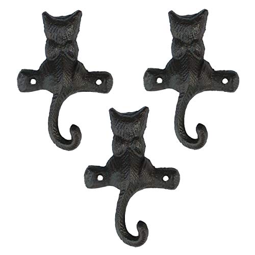 TentHome 3er Set Garderoben-Haken Katze Wandhaken Gusseisen Kleiderhaken Handtuchhaken Metall Rustikal Schlüsselhaken Vintage dekorative Wand-Deko mit Schrauben Antik Dunkelrost