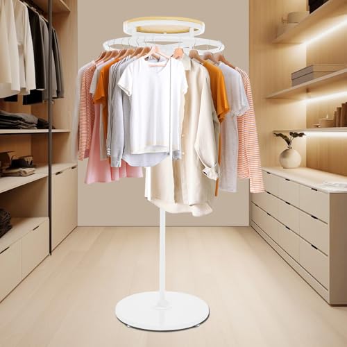 Kaichenyt Spiral-Kleiderständer, Kleiderstange Ringständer mit Fußpads Durchmesser der Basis 50cm für Einzelhandelsgeschäfte Weiß, Farbe Holz