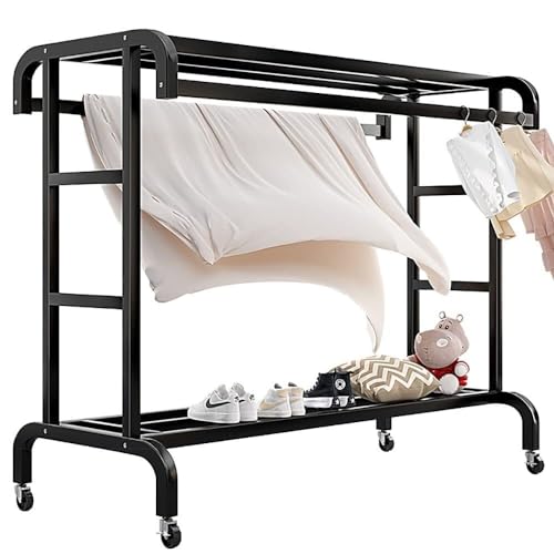 Rollbare Metallgarderobe mit Rollen, 2 Ebenen, Schlafzimmer, Kleiderständer, multifunktional, Esel, Garderobenständer für platzsparende Aufbewahrung (80 x 50 x 150 cm)