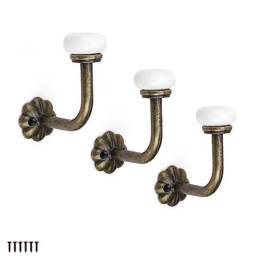 PARFCO Wandhaken Vintage, 3 Stück Doppelhaken Bronzefarbe, Keramik Kleiderhaken mit 6 Schrauben, Zinklegierung Garderobenhaken für Mäntel, Hüte, Retro Dekorationsstil