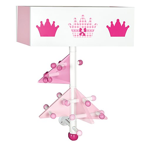 roba Kindergarderobe Krone aus Holz - Kinder Garderobe mit 9 Haken & 2 Fächern - Garderobenleiste zur Wandmontage - Prinzessinnen Design rosa lackiert / bedruckt