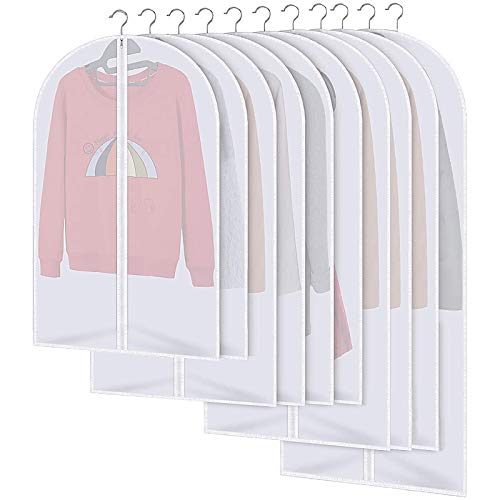 MUOIVG Kleidersack 10 Stück Hochwertiger Kleidersäcke, Transparent Atmungsaktiver Stoff,Hochwertiger Anzugsack/Kleiderhülle- Erstklassiger Schutz Aufbewahrung für Anzüge und Kleider