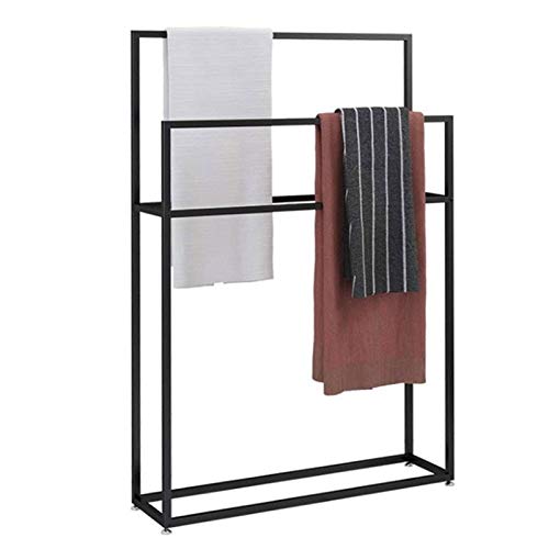 Handtuchhalter stehend Metall, handtuchständer freistehend, Baden Handtuchständer mit 3 Handtuchstangen, Badaccessoire und Kleiderbutler black-85x20x110