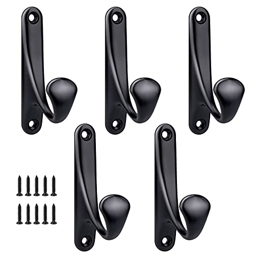 Haken zum Schrauben 5 Stück, Garderobenhaken Schwarz, Vintage Wandhaken Hohe Festigkeit, Kleiderhaken Wand mit Schrauben, Hanging Hooks Set für Schlafzimmer/Badezimmer/Kleiderschrank/Wohnzimmer