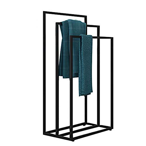 Handtuchständer Freistehend 3 Stangen Metall Handtuchhalter Stehend Schwarz Matt Handtuchständer Bad ohne Bohren Kleiderständer Badaccessoire und Kleiderbutler BadetuchhalterBlack