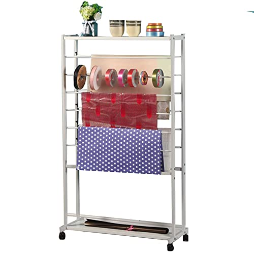 Doppelseitiger Präsentationsständer mit 7 Ebenen, mit rollbarem Geschenkpapierständer, Metall-Aufbewahrungs-Organizer auf Rädern für Wandgarderobe
