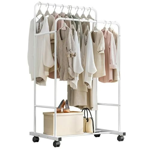 SUBLXPoten Kleiderständer Rollbare Kleiderstange, Kleiderständer, Kleiderständer mit 2 Etagen(White)