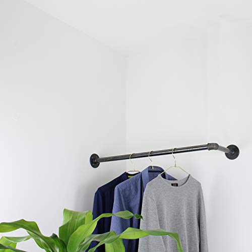 Natural Goods Berlin 1x Eckgarderobe Pipe GARD Corner | Temperguss Kleiderstange Decke Vintage Kleiderständer L-Form Wandmontage Kleiderschrank | Wasserrohre Fitting | DIY (B90 x T30cm, Industrial)