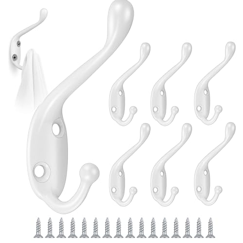 GOTRUST 8 Stück Garderobenhaken Weiß Vintage Kleiderhaken Wand Metall, Doppelt Wandhaken Retro zum Schrauben, Dekorative Doppelhaken mit 16 Schrauben für Garderobenhaken Badezimmer Küche