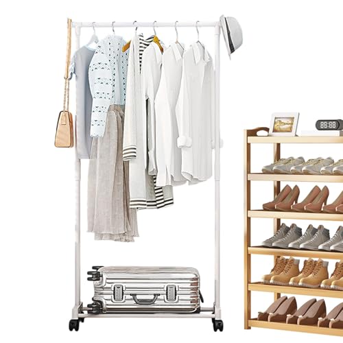 Mixnexorad Doppelstangen-Kleiderständer, rollender Kleiderständer, Schwerlast-Kleiderständer aus Metall, rollbar, Kleiderbügel Halter Ständer Schuh und Hut Lagerung Rack Kleiderbügel Bar für Apartment