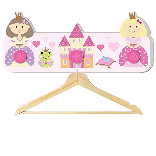 Lasse und Lucie Kindergarderobe für Mädchen Motiv Prinzessin / 30 x 16 x 1 cm / aus Stabiler Hartschaumplatte / mit 3 Haken