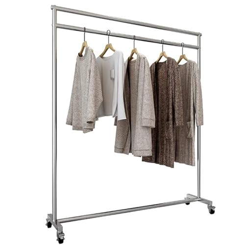 Robuster Kleiderständer für den gewerblichen Gebrauch – Rollbarer Kleiderständer, Tragkraft 136 kg, silberner Edelstahl mit Rädern, freistehende Garderobe zum Aufhängen von Kleidung (Größe: