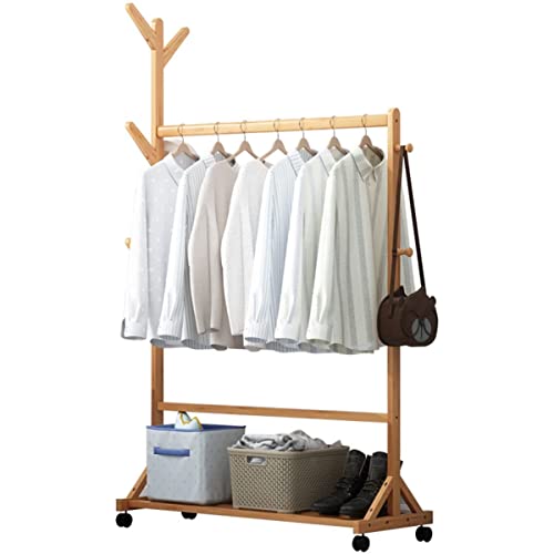 SOGOLI Rollbarer 3-in-1-Kleiderständer mit 6 Stangen und 4 Rädern, zum Aufhängen von Kleidung, tragbarer Kleiderbügel für die Wäsche im Wohnzimmer/70 cm Happy Many Times
