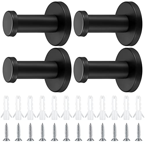 qiwuhai 4 Stk Rund Kleiderhaken Schwarz, Handtuchhaken Edelstahl, Garderobenhaken Wandhaken Metall, Garderobe Haken mit Schrauben für Badezimmer Küche Schlafzimmer Haken (50mm/2inch)