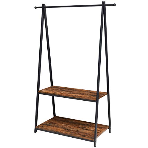 IBUYKE Garderobenständer, Kleiderständer mit Kleiderstange, 103x45x150 cm, Industrie-Design, Garderobe 2 Ablagen, für Schuhe, Hüte, Schals, Flur Wohnzimmer, Gästezimmer, Schlafzimmer, Büro TMJ082H