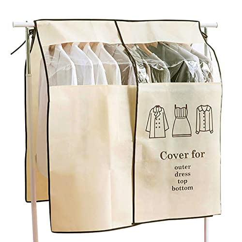 EXLECO Abdeckung für Kleiderständer 120 × 120 cm Anti-Staub Abdeckung Staubschutz vor Feuchtigkeit Garderobenständer Kleidung Schutzhülle Kleiderschutzhülle Staubdicht Kleidersack mit Magic Tape Beige