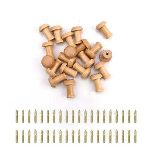 HJIAMA 20 Stück Kleiderhaken Holz, Wandhaken, Glatte Pilzform Holzhaken, Schraubenlöcher Boden, Garderobenhaken mit Schrauben für Aufhängen Hüten, Kleidung und Handtüchern