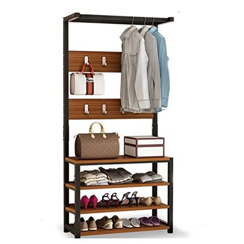 Garderobenständer, Kleiderständer, 3 Etagen, industrielles Retro-Lagerregal für Wohnzimmer, Schlafzimmer, Küche, Familie und Büro, stabiler Holz- und Metallrahmen (Farbe: antikes Sandelholz)