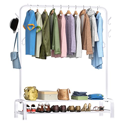 LOEFME Kleiderständer, 110 * 35 * 146cm Kleiderstange für Schlafzimmer, Freistehende Kleiderstange, Minimalistisches Design Kleiderstangen, Tragbare Kleiderstange Weiß