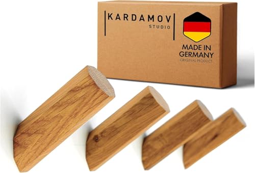 Kardamov Studio 4er Set Haken aus Berlin, natürliche Holz Wandhaken, Dekorative Handgefertigte Kleiderhaken aus Eiche, Minimalistische Mehrzweck Huthaken, Garderobe Jackenhalter