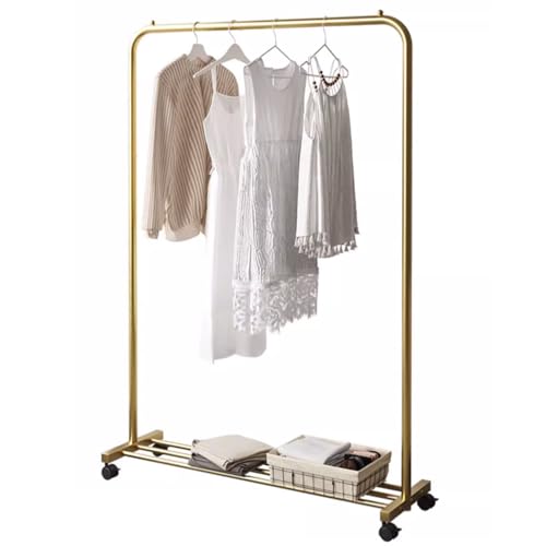 Generisch Rollbarer Kleiderständer – Tragbarer Kleiderständer auf Rädern mit Ablagen, Garderobenständer aus Metall zum Aufhängen von Kleidung, Ideal für Schlafzimmer und Boutiquen (120 x 40 x 150 cm,