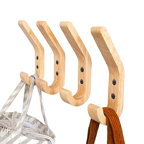 WJUAN Kleiderhaken Holz, 4 Stück 155mm J Typ Garderobenhaken, Aufgerüstete Modelle Handtuch Wandhaken, Grade A Eiche Material, die Oberfläche ist Handpoliert, zum Küche und im Schlafzimmer