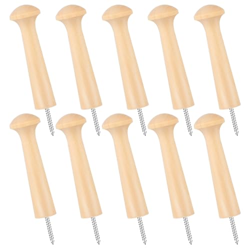 10 Stück Kleiderhaken Holz Rund Wandhaken Holz Wand Vintage Holzhaken Garderobenhaken Garderobenhaken mit Schrauben für Mützen, Rucksack, Schals, Kleidung (Holzfarbe)