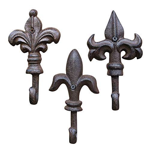 TentHome 3er Set Garderobe Wand Flur Shabby Chic Kleiderhaken Landhaus Wandhaken Rustikal Handtuchhaken Antik Gusseisen Dekorative Ornamente Lilie Mantelhaken zur Wandmontage (antik rostfarbe)