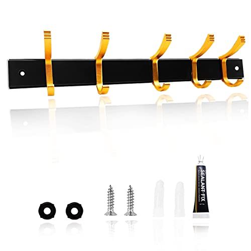 gvivej Hakenleiste Kleiderhaken, Garderobenhaken Gelten,Wand-Garderobe Platzsparende Garderobenleiste,Stabile Garderobenleiste für Küche,Schlafzimmer,Badezimmer,Black Gold